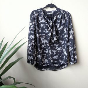 Floral Tie Neck Long Sleeve Blouse